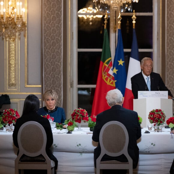 Dîner offert par le Président de la République et Mme Brigitte Macron en l'honneur de M. Marcelo Rebelo de Sousa, Président de la République portugaise au palais de l'Elysée à Paris le 11 février 2022. © Céline Bregand / Pool / Bestimage 