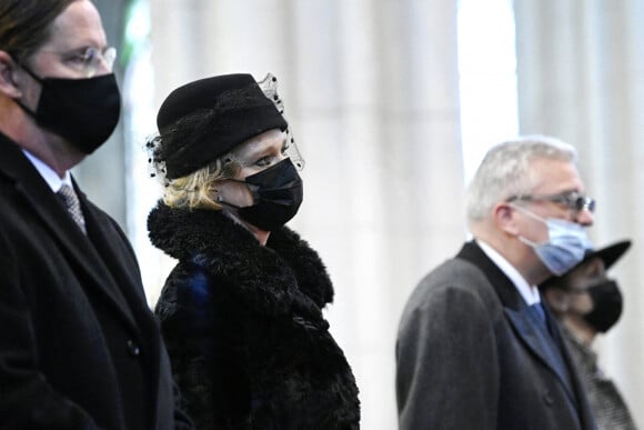 La princesse Delphine de Belgique - Les membres de la famille royale de Belgique assistent à la messe annuelle à la mémoire des membres décédés de la Famille royale en l'église Notre-Dame de Laeken à Bruxelles, le 17 février 2022.