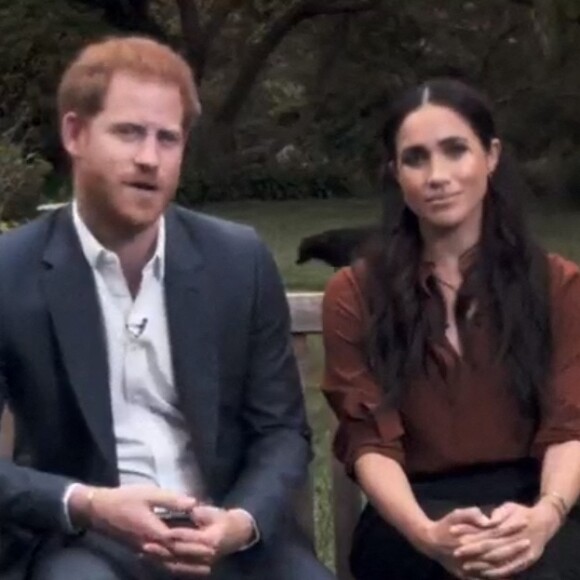 Le prince Harry, duc de Sussex, et Meghan Markle, duchesse de Sussex en pleine interview pour TIME 100 television ABC, le 23 septembre 2020 
