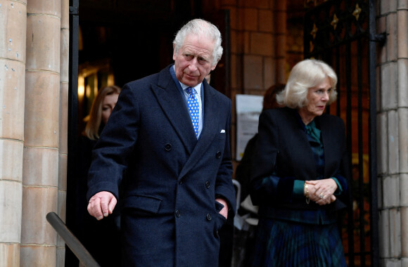Le prince Charles, prince de Galles, et Camilla Parker Bowles, duchesse de Cornouailles, lors d'une visite à la cathédrale catholique ukrainienne de Londres, Royaume Uni, le 2 mars 2022.