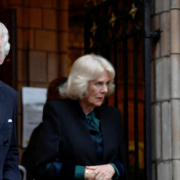 Le prince Charles, prince de Galles, et Camilla Parker Bowles, duchesse de Cornouailles, lors d'une visite à la cathédrale catholique ukrainienne de Londres, Royaume Uni, le 2 mars 2022.