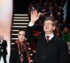 Sophia Chikirou et Jean-Luc Mélenchon, candidat à l'élection présidentielle de la "France Soumise" lors de la première confrontation entre les cinq principaux candidats à la présidentielle 2017 lors du "Grand Débat" sur le plateau de TF1 et LCI à Aubervilliers, France, le 20 mars 2017.