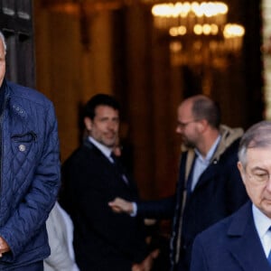 Patrick Poivre d'Arvor, Martin Bouygues - Sorties des obsèques de Jean-Pierre Pernaut en la Basilique Sainte-Clotilde à Paris le 9 mars 2022. © Cyril Moreau/Bestimage