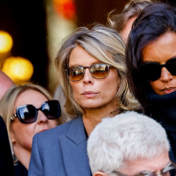 Sylvie Tellier, Karine Le Marchand - Sorties des obsèques de Jean-Pierre Pernaut en la Basilique Sainte-Clotilde à Paris, France, le 9 mars 2022. © Cyril Moreau/Bestimage 