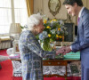 La reine Elisabeth II d'Angleterre reçoit le Premier ministre canadien Justin Trudeau au château de Windsor, le 7 mars 2022. 