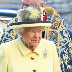 La reine Elisabeth II d'Angleterre arrive à la messe des jeux du Commonwealth à l'Abbaye de Westminster à Londres, Royaume Uni, le 13 mars 2017. 