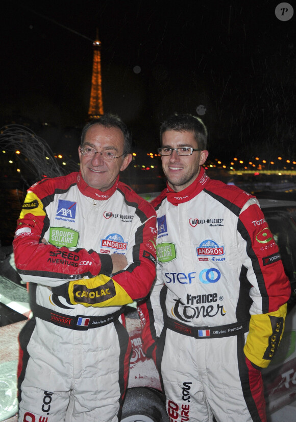 Presentation de la nouvelle voiture de Jean-Pierre Pernaut et son fils Olivier pour le trophee Andros sur le pont de l'Alma a Paris le 4 Decembre 2012.