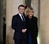 Le président Emmanuel Macron et Brigitte Macron - Arrivées au dîner offert par le président de la République en l'honneur de M. Marcelo Rebelo de Sousa, Président de la République portugaise au palais de l'Elysée à Paris