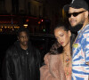 Exclusif - Rihanna (enceinte) et son compagnon Asap Rocky avec Rorrey Fenty, le frère de Rihanna arrivant au restaurant César Paris le 28 février 2022. © Pierre Perusseau / Bestimage 