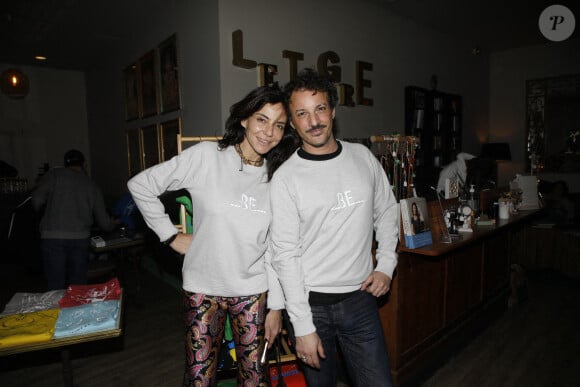 Exclusif - Sandra Sisley et Nicolas Ouchenir à la vente de hoodies solidaire pour l'Ukraine et présentation de la nouvelle capsule de la marque "Be Yogi" au Tigre Yoga Club de Chaillot. Paris, le 17 mars 2022 © Denis Guignebourg / Bestimage