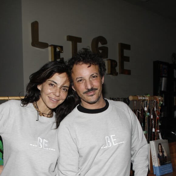 Exclusif - Sandra Sisley et Nicolas Ouchenir à la vente de hoodies solidaire pour l'Ukraine et présentation de la nouvelle capsule de la marque "Be Yogi" au Tigre Yoga Club de Chaillot. Paris, le 17 mars 2022 © Denis Guignebourg / Bestimage