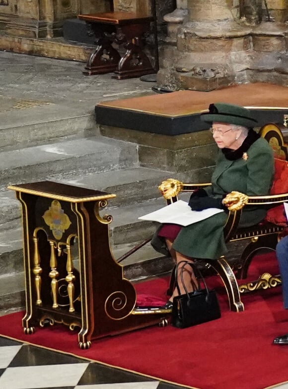 Elizabeth II lors de la cérémonie hommage au prince Philip à l'abbaye de Westminster, le 29 mars 2022, à Londres.