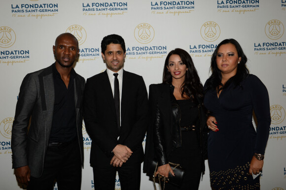 Exclusif - Eric Abidal et sa femme Hayet, Nasser Al-Khelaïfi - Soirée de gala de la Fondation Paris Saint-Germain qui fête ses 15 ans au Pavillon Gabriel à Paris le 27 janvier 2015.