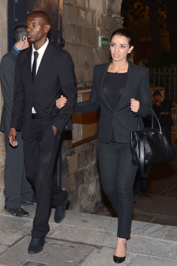 Eric Abidal et sa femme Hayet Kebir - Obsèques de Tito Vilanova l'ex-entraîneur du Barça à Barcelone en Espagne le 28 avril 2014.