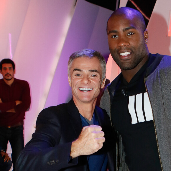 Exclusif - Cyril Viguier, Teddy Riner - lors de l'émission de Cyril Viguier "Talk Club"sur NRJ 12, dont Teddy Riner était l'invité, à Paris, le 7 novembre 2014. 