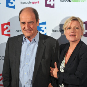 Pierre Lescure et Anne-Élisabeth Lemoine - Conférence de presse de rentrée de France Télévisions au Palais de Tokyo à Paris, le 26 août 2014.