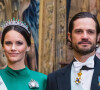 La princesse Sofia et le prince Carl Philip de Suède - La famille royale de Suède lors d'un dîner officiel au Palais Royal à Stockholm. Le 6 avril 2022 