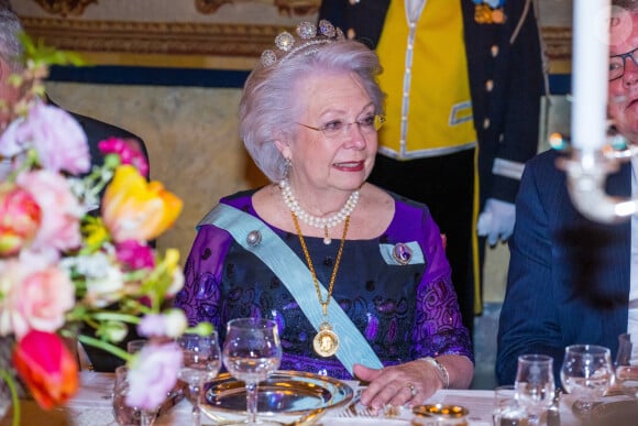La princesse Christina de Suède - La famille royale de Suède lors d'un dîner officiel au Palais Royal à Stockholm. Le 6 avril 2022 