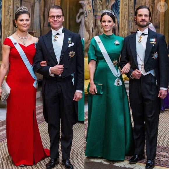 La princesse Victoria et le prince Daniel de Suède, la princesse Sofia et le prince Carl Philip de Suède - La famille royale de Suède lors d'un dîner officiel au Palais Royal à Stockholm.