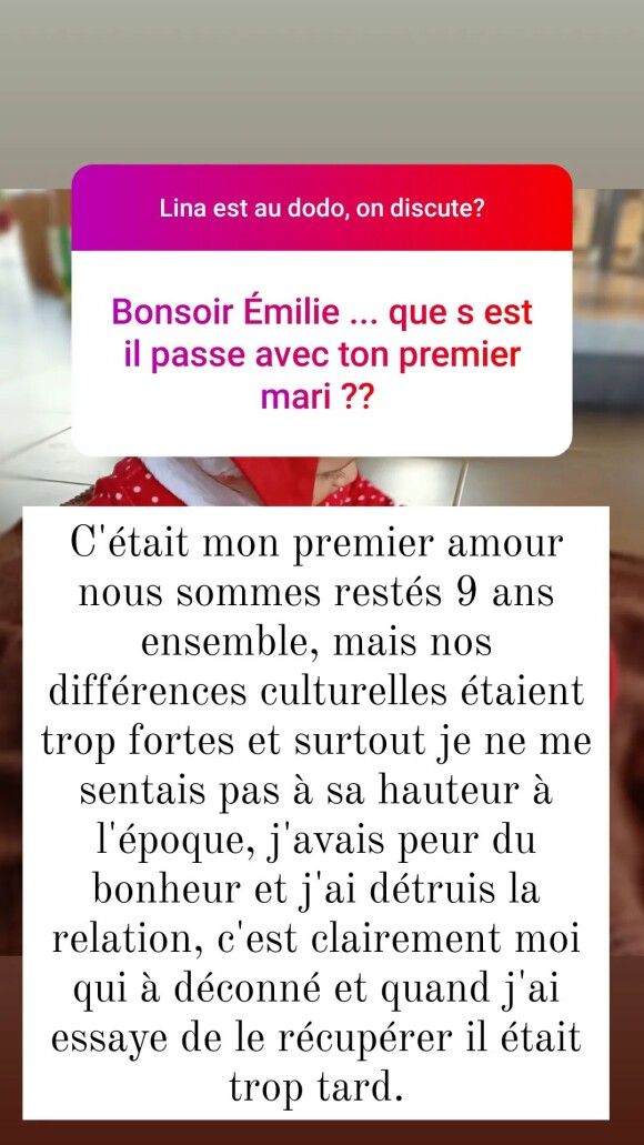 Emilie de "Mariés au premier regard" se confie sur son premier mariage en story Instagram, le 7 avril 2022