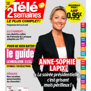 Anne-Sophie Lapix en couverture du magazine Télé 2 Semaines du 2 avril 2022