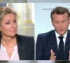 Anne-Sophie Lapix - Le président Emmanuel Macron intervient à la télévision pour annoncer un couvre-feu dans les zones les plus touchées par l'épidémie de coronavirus (COVID-19) le 14 octobre 2020.