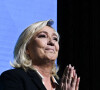 Marine Le Pen leader du Rassemblement National (RN) à son QG lors du premier tour des élections présidentielles, à Paris le 10 avril 2022