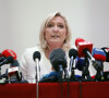 Marine Le Pen, candidate au second tour de l'élection présidentielle, donne une conférence de presse pour présenter son projet de politique internationale à Paris, le 13 avril 2022. 