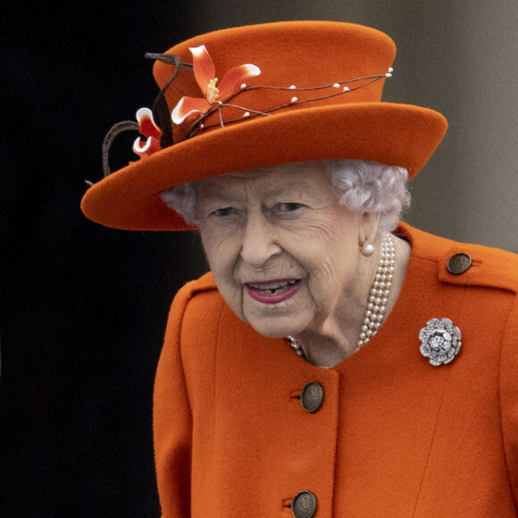 La reine Elisabeth II d'Angleterre au lancement du Queen's Baton, relais des Jeux du Commonwealth 2022, au palais de Buckingham à Londres, Royaume Uni, le 7, 2021.