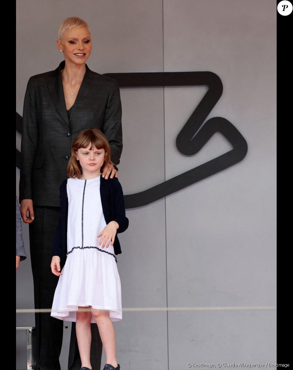 La princesse Charlene de Monaco et sa fille la princesse Gabriella - Remise des prix du championnat du "Monaco ePrix" à Monaco. Le 30 avril 2022 © Claudia Albuquerque / Bestimage
