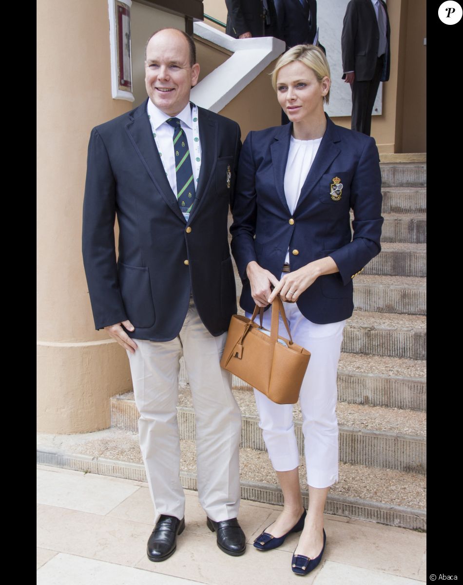 Prince Albert II and Princess Charlene of Monaco at the International Monte-Carlo Rolex Masters in Monte-Carlo, Monaco, on April 20, 2013. She is carrying a purse by Akris. Photo by ABACAPRESS.COM