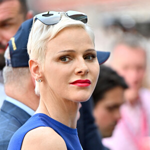 La princesse Charlene de Monaco lors de la journée des qualifications du Grand Prix de Monaco 2022 de F1, où le pilote monégasque de Ferrari, C.Leclerc, est en pôle position, à Monaco, le 28 mai 2022. © Bruno Bebert/Pool Monaco/Bestimage