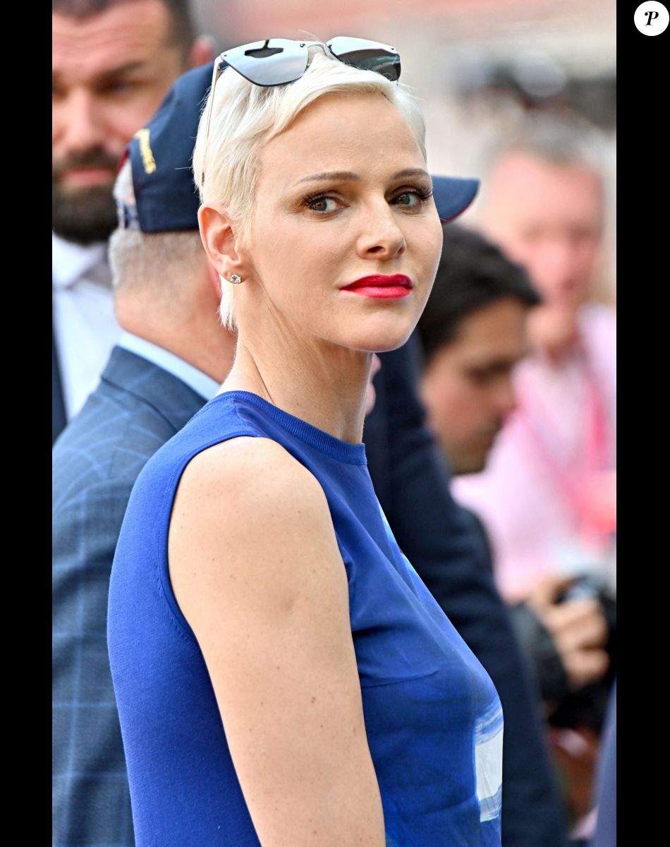 La princesse Charlene de Monaco lors de la journée des qualifications du Grand Prix de Monaco 2022 de F1, où le pilote monégasque de Ferrari, C.Leclerc, est en pôle position, à Monaco, le 28 mai 2022. © Bruno Bebert/Pool Monaco/Bestimage
