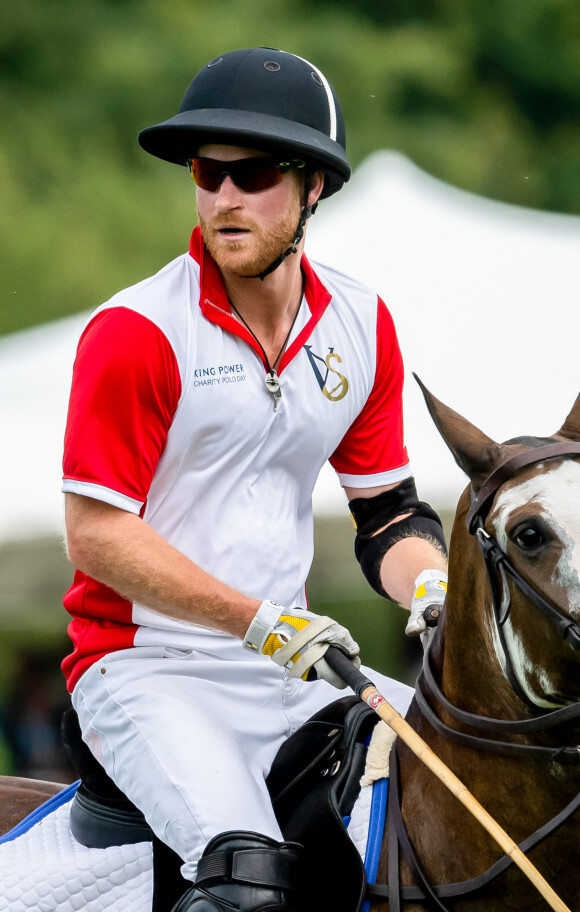 Le prince Harry, duc de Sussex lors d'un match de polo de bienfaisance King Power Royal Charity Polo Day à Wokinghan, comté de Berkshire, Royaume Uni, le 10 juillet 2019. 