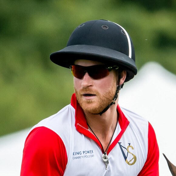 Le prince Harry, duc de Sussex lors d'un match de polo de bienfaisance King Power Royal Charity Polo Day à Wokinghan, comté de Berkshire, Royaume Uni, le 10 juillet 2019. 