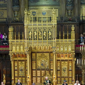 Le prince William, duc de Cambridge, Le prince Charles, prince de Galles, et Camilla Parker Bowles, duchesse de Cornouailles - - Discours de l'ouverture officielle du Parlement à Londres, le 10 mai 2022. Ayant des problèmes de mobilité, la reine d'Angleterre est représentée par le prince de Galles. 