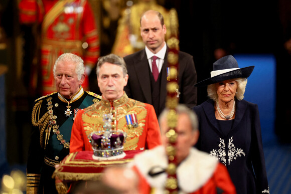 Le prince Charles, prince de Galles, et Camilla Parker Bowles, duchesse de Cornouailles, Le prince William, duc de Cambridge - Arrivée et discours de l'ouverture officielle du Parlement à Londres, le 10 mai 2022. Ayant des problèmes de mobilité, la reine d'Angleterre est représentée par le prince de Galles. 