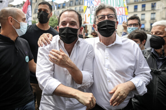 Jean-Luc Mélenchon, président et député du parti La France Insoumise et Benoit Hamon - Journée nationale de mobilisation pour les libertés et contre les idées d'extrême droite, Paris, le 12 juin 2021