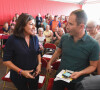 Anne Hidalgo et Benoît Hamon attend le Discours de Pierre Laurent sur le stand du Parti communiste français - Fête de l'Humanité 2018 au parc de la Courneuve le 15 septembre 2018.