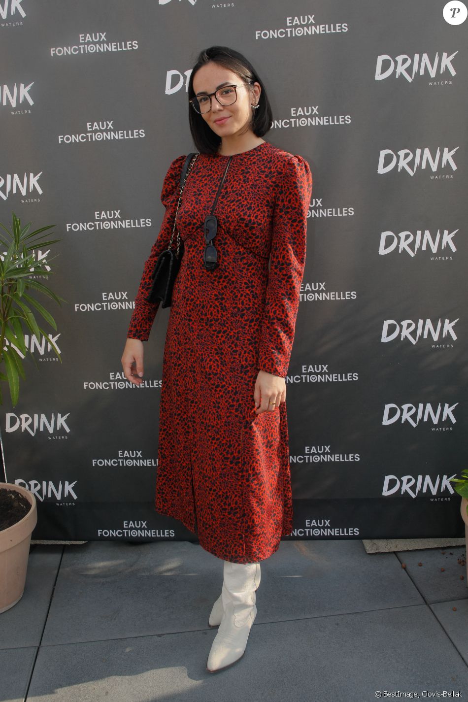 Exclusif - Agathe Auproux - Soirée de lancement de la gamme de boissons &quot;Drink Waters&quot; au restaurant Créatures sur le rooftop des Galeries Lafayette à Paris le 9 mai 2022. © Clovis-Bellak/Bestimage   