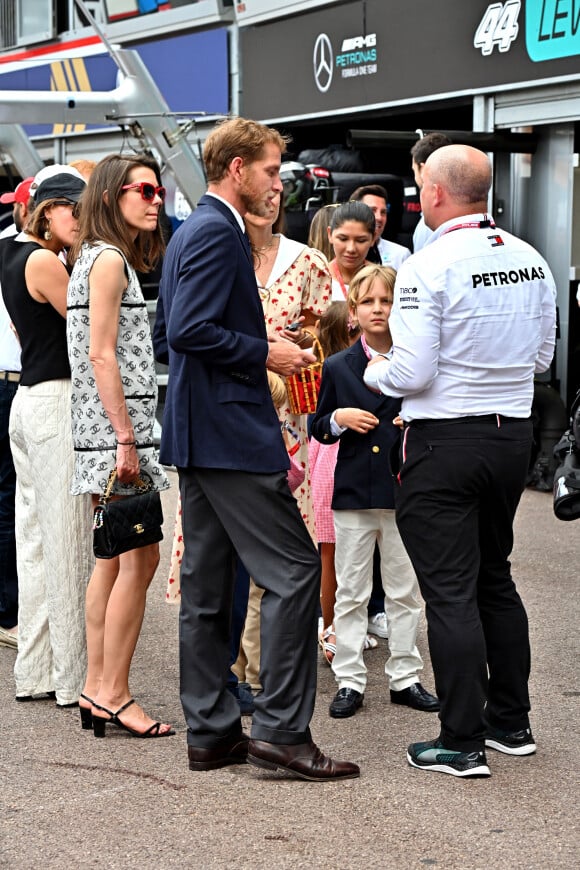 Juliette Maillot, Charlotte Casiraghi, Andrea Casiraghi et Sacha Casiraghi - La famille de Monaco assiste au Grand Prix de F1 de Monaco, le 29 mai 2022. © Bruno Bebert/Bestimage 