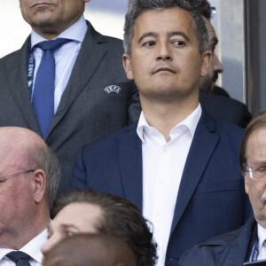 Gérald Darmanin, ministre de l'Intérieur assistant à la victoire du Real Madrid face à Liverpool (1-0) en finale de la Ligue des Champions au stade de France, le 28 mai 2022