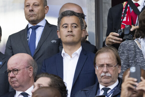 Gérald Darmanin, ministre de l'Intérieur assistant à la victoire du Real Madrid face à Liverpool (1-0) en finale de la Ligue des Champions au stade de France, le 28 mai 2022