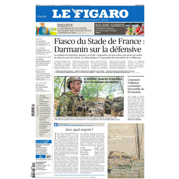 Couverture du "Figaro" du mardi 31 mai 2022