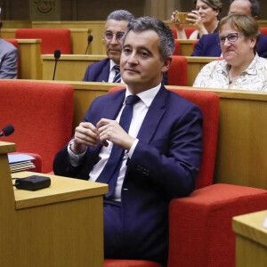 Gérald Darmanin, ministre de l'Intérieur - Audition de G.Darmanin, ministre de l'Intérieur, et A.Oudéa-Castéra, ministre des Sports, des jeux olympiques et paralympiques, devant le Sénat suite aux incidents survenus devant le stade de France, le 28 mai 2022. Paris. Le 1er juin 2022