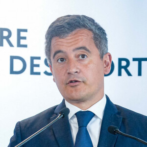 Amélie Oudéa-Castéra, ministre des Sports, et Gérald Darmanin, ministre de l'Intérieur en conférence de presse après la réunion des acteurs de l'organisation de la finale de la Ligue des Champions au au ministère français des sports, à Paris, France, le 30 mai 2022