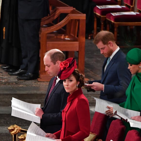 Le prince William, duc de Cambridge, et Catherine (Kate) Middleton, duchesse de Cambridge, Le prince Harry, duc de Sussex, Meghan Markle, duchesse de Sussex - La famille royale d'Angleterre lors de la cérémonie du Commonwealth en l'abbaye de Westminster à Londres le 9 mars 2020. 