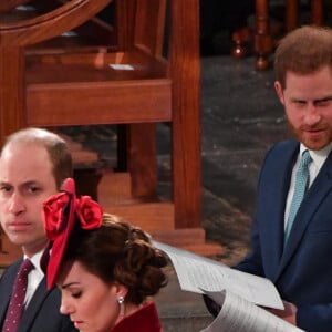 Le prince William, duc de Cambridge, et Catherine (Kate) Middleton, duchesse de Cambridge, Le prince Harry, duc de Sussex, Meghan Markle, duchesse de Sussex - La famille royale d'Angleterre lors de la cérémonie du Commonwealth en l'abbaye de Westminster à Londres le 9 mars 2020. 