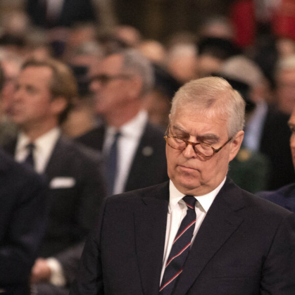 Le prince Andrew, duc d'York, Le prince Edward, comte de Wessex - Service d'action de grâce en hommage au prince Philip, duc d'Edimbourg, à l'abbaye de Westminster à Londres, le 29 mars 2022. Le prince Philip, duc d'Edimbourg, est décédé Le 9 avril 2021. Première sortie publique de la souveraine après des ennuis de santé. 