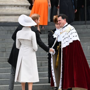 Le prince Harry et Meghan Markle - Les membres de la famille royale et les invités lors de la messe du jubilé, célébrée à la cathédrale Saint-Paul de Londres le 3 juin 2022. 